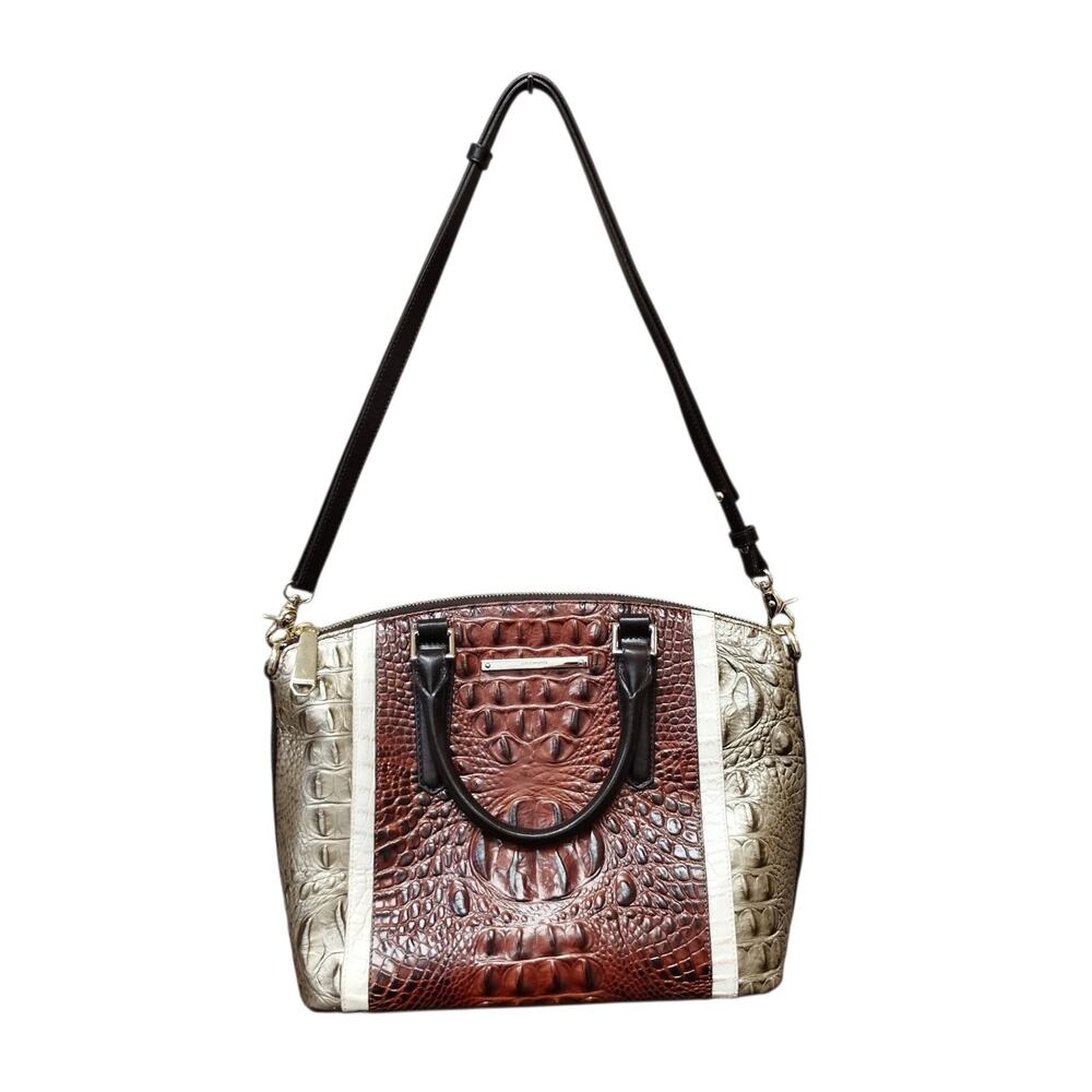 Brahmin Large Duxbury Satchel Croc Embossed Leather Handbag Shoulder Strap